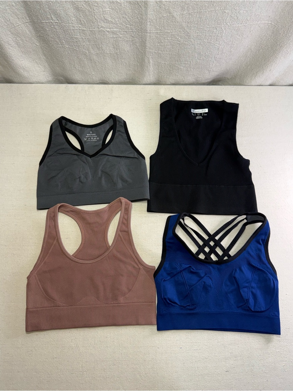 Women's Seamless Sports Bras - Black, Charcoal, Dusty Rose & Blue - Size Small